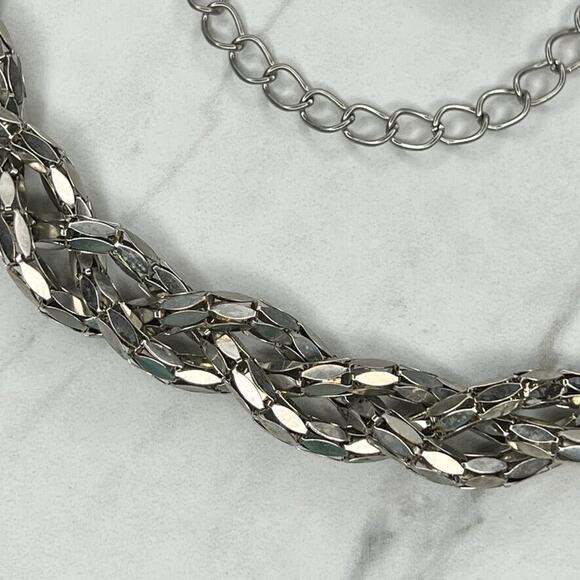 Silver Tone Braided Woven Chain Link Belt Y2K Festival One Size (OS) ✨ - Picture 5 of 10